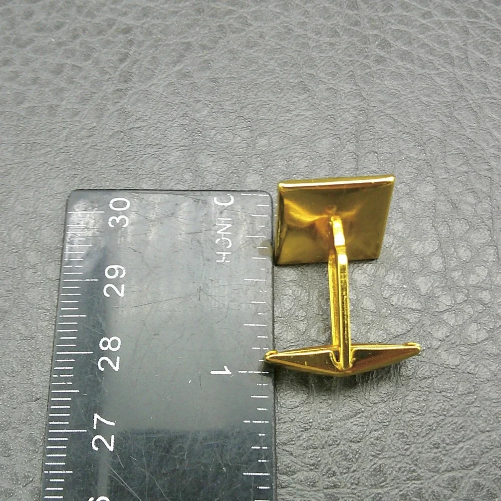 Vintage‎ Gold Tone Damascene Cufflinks Square Geometric Etched Mid Century Style